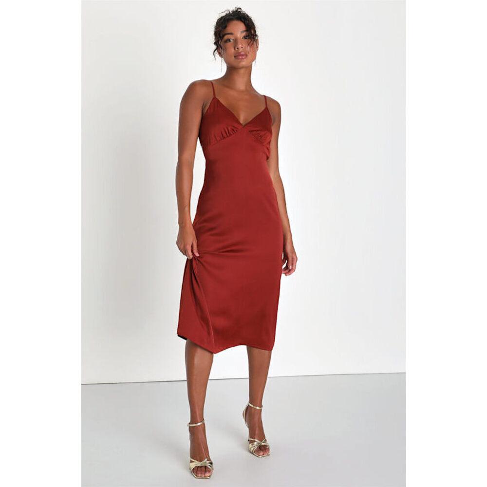 Lulus Icon Behavior Rust Satin Lace-up Backless Midi Dress Orange - Size L